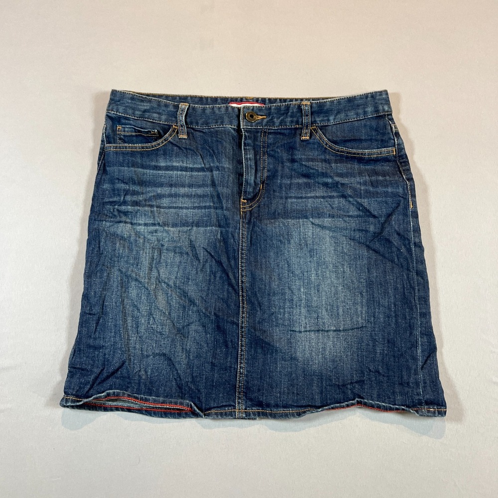 Tommy Hilfiger Mini Skirt Womens 32 Blue Whisker Denim Medium Wash Belt Loops